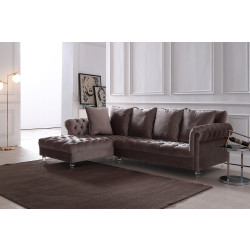 Divani Casa Temple Modern Light Grey Velvet Sectional Sofa