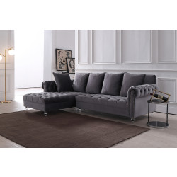 Divani Casa Temple Modern Grey Velvet Sectional Sofa