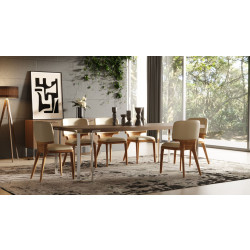 Modrest Heloise - Modern Walnut & Stainless Steel Dining Table