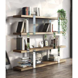 Modrest Brewer - Modern Walnut Glass & Stainless Steel Bookshelf