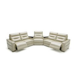 Divani Casa Ivy - Modern Grey Leather Sectional Sofa with Recliners and Consoles