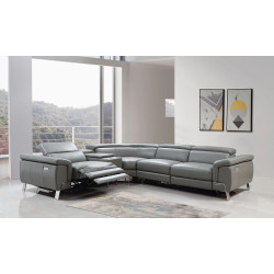 Divani Casa Easton Modern Dark Grey Leather Sectional w/ 2 Recliners