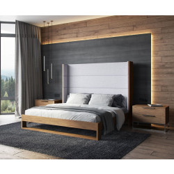 Modrest Heloise - Contemporary Grey Fabric & Walnut Trim Bed