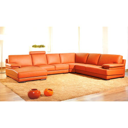 Divani Casa 2227 - Modern Orange Leather U Shaped Sectional Sofa