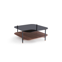Modrest Toby Modern Smoked Glass & Walnut Coffee Table