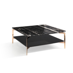 Modrest Dorian Modern Black Marble & Ebony Square Coffee Table