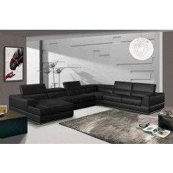 Divani Casa Pella - Modern Black Italian Leather U Shaped LAF Chaise Sectional Sofa