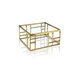 Modrest Stephen - Modern Glass & Gold Stainless Steel Square Coffee Table 