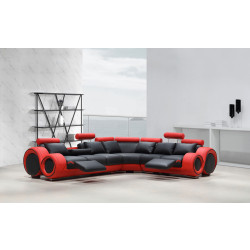 Divani Casa 4087 - Modern Black + Red Bonded Leather Sectional Sofa with Recliners