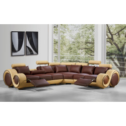 Divani Casa 4087 - Modern Brown + Beige Bonded Leather Sectional Sofa with Recliners