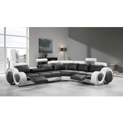 Divani Casa 4087 - Modern Black + White Bonded Leather Sectional Sofa with Recliners