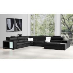 Divani Casa Polaris - Contemporary Black Bonded Leather U Shaped Sectional Sofa with Lights