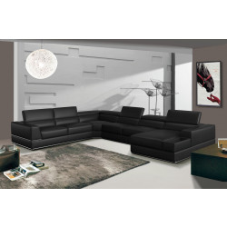 Divani Casa Pella - Modern Black Italian Leather U Shaped Sectional Sofa