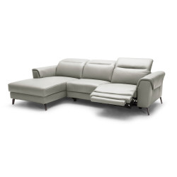 Divani Casa Mosley Modern Grey Leather Sectional Sofa w/ Recliner