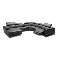 Divani Casa Wade Modern Dark Grey Leather Sectional Sofa w/ 2 Electric Recliners and Console