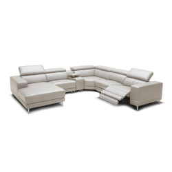Divani Casa Wade Modern Light Grey Leather Sectional Sofa w/ 2 Electric Recliners and Console