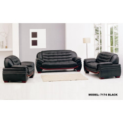 7174 - Contemporary Black Leather Sofa