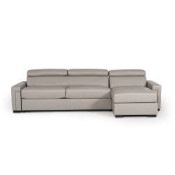Estro Salotti Sacha - Modern Grey Leather Reversible Sectional Sofa Bed with Storage