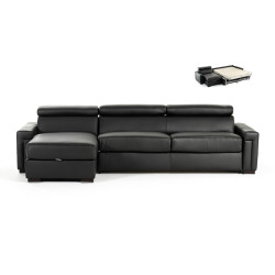 Estro Salotti Sacha - Modern Black Leather Reversible Sectional Sofa Bed with Storage