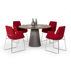 Modrest Alanna Modern Round Walnut Dining Table w/ Lazy Susan