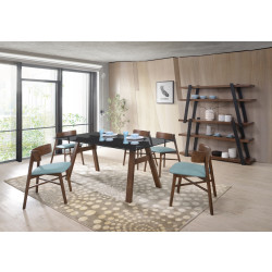 Modrest Travis Modern Blue & Walnut Dining Set