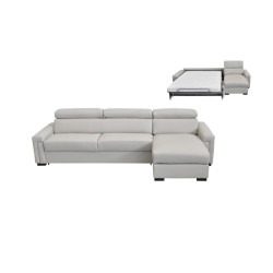 Estro Salotti Sacha - Modern Light Grey Leather Reversible Sectional Sofa Bed with Storage