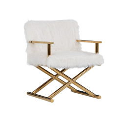 Modrest Corley Modern White Faux Fur & Gold Accent Chair