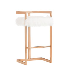 Modrest Halifax Modern White Faux Fur & Rosegold Bar Stool