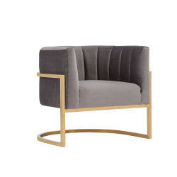 Modrest Landau Modern Grey Velvet & Gold Accent Chair