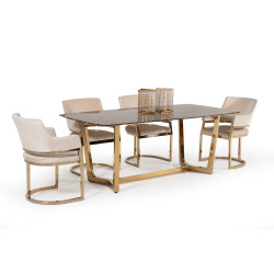 Modrest Garrett Modern Brown Faux Marble & Gold Dining Table