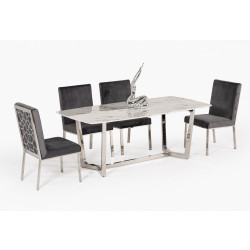 Modrest Garrett Modern White Faux Marble & Stainless Steel Dining Table