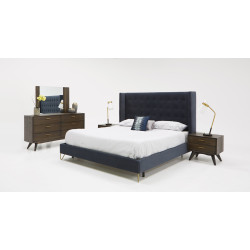 Modrest Galit Modern Blue Velvet Upholstered Bed