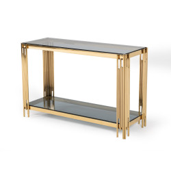 Modrest Alameda Modern Smoked Glass & Gold Console Table