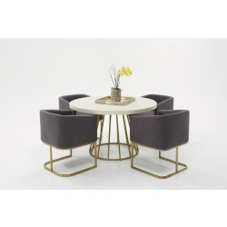 Modrest Harper Modern White Concrete & Antique Brass Round Dining Table