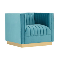 Divani Casa Oneida Modern Blue Velvet Lounge Chair