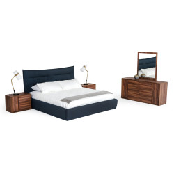 Modrest Barista - Italian Modern Dark Blue Upholstered Bed