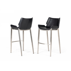 Modrest Dave - Modern Black Eco-Leather Bar Stool (Set of 2)