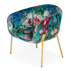 Modrest Falco - Contemporary Floral Velvet and Gold Accent Chair