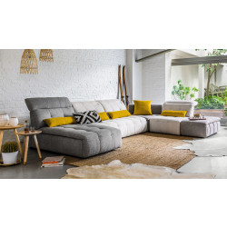 David Ferrari Natura - Italian Modern Light Taupe Fabric Sectional Sofa with Manual Recliner