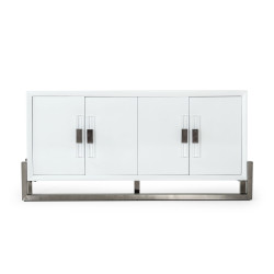 Modrest Lenny - Modern White High Gloss & Stainless Steel Gun Metal Buffet