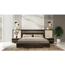 Nova Domus Velondra - Modern Eucalypto + Marble Bed with Two Nightstands