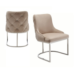 Modrest Daria - Modern Beige Velvet and Stainless Steel Dining Chair Set of 2 