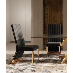 Modrest Keisha - Modern Black Velvet and Gold Dining Chair Set of 2