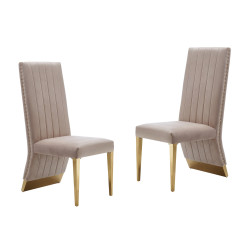 Modrest Keisha - Modern Beige Velvet and Gold Dining Chair Set of 2