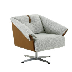 Modrest Ohio - Swivel Grey and Camel Fabric Accent Chair