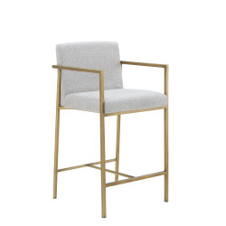 Modrest Burnham- Contemporary Off White Fabric + Brass Counter Stool 
