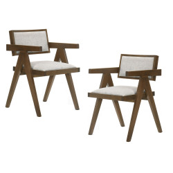 Modrest Fern - Modern Walnut and Beige Dining Chair Set of 2