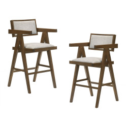 Modrest Fern - Modern Walnut and Beige Counter Stool Set of 2