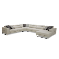 Divani Casa Hawkey - Contemporary Light Grey Leather RAF Chaise Sectional Sofa