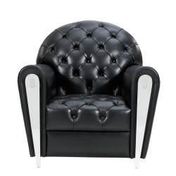 Art Deco Black Tufted Leather Leisure Chair
